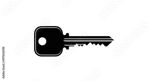 Black Metallic Key Silhouette on White Background - Security and Access Concept