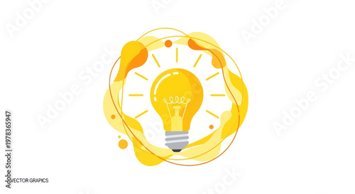 Bright Idea Light Bulb Symbol with Abstract Yellow Swirls