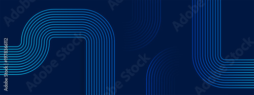 Obraz na płótnie blue background with curved and overlapping blue gradient lines suitable for technology, presentation, banner, and digital design with a futuristic circuit pattern