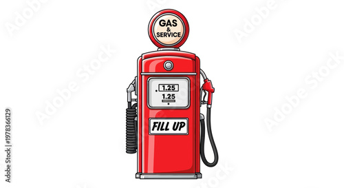 Vintage Red Gas Pump with "Fill Up" sign, Retro Service Station