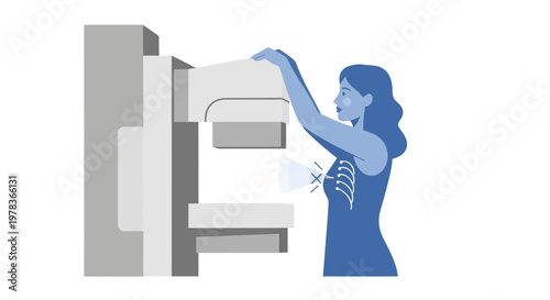 Woman undergoing mammogram screening, breast cancer detection, medical imaging