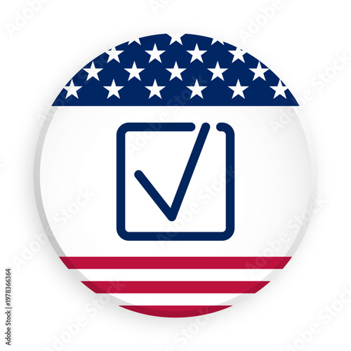 Voting button in colors of American flag in neomorphism style for mobile app. Button for mobile application or web. Vector on white background