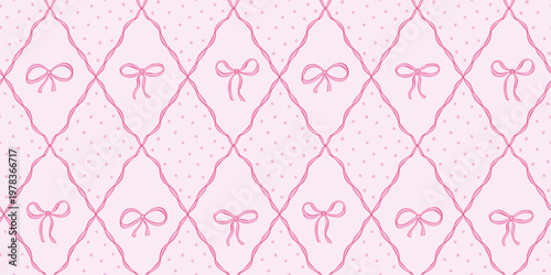 Vector seamless pattern with bows and ribbons. Hand drawn trendy pattern for background, print, scrapbook, fabric, textile design.