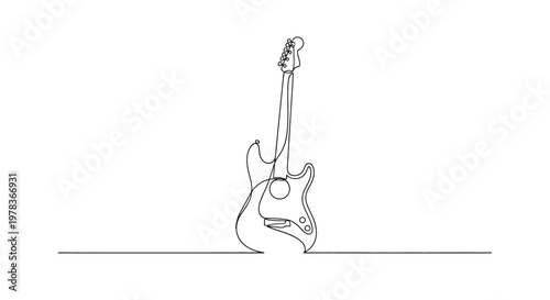 Minimalist Electric Guitar Line Art, Single Continuous Line Drawing, Music Concept