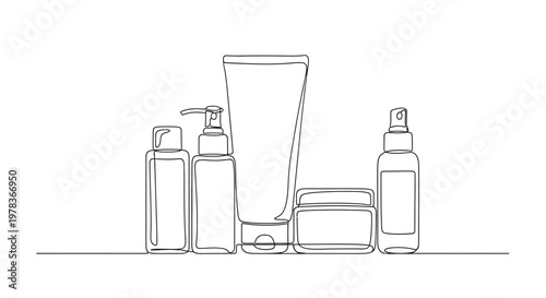 Cosmetic Bottles Collection Line Art Vector Illustration