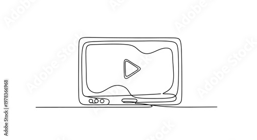 Minimalist Line Art of a Retro Television with Play Button Icon