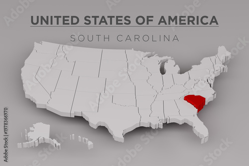 United States Map Highlighting South Carolina State in Red