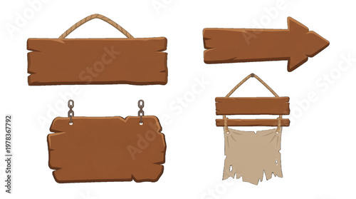 Wooden signs in different shapes for various uses in outdoor settings and events