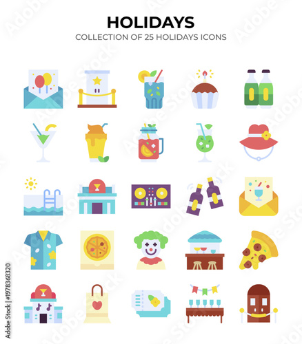 Holidays. A vibrant collection of 25 festive icons