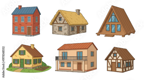 Different types of houses in various styles and designs for architecture and home design concepts