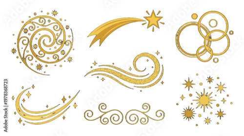 Golden shapes and designs create a festive feel for events and celebrations in various styles and patterns