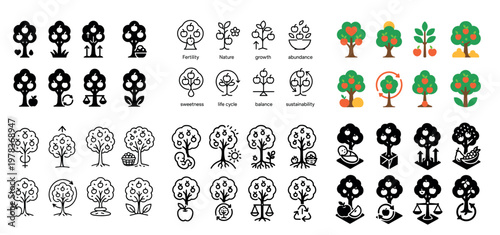 Nature icons with tree plant seedling colorful