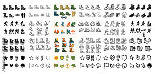 Sports icons with boots and running people outline