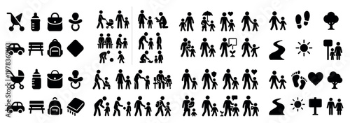 People icons with parent child baby minimal