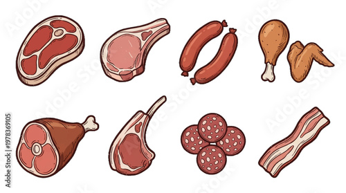 Different types of meat shown on a white background for cooking ideas and recipes at any time of the year
