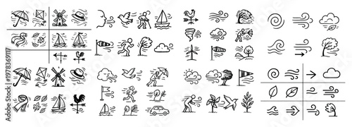 Weather icons with sailboat wind swirl outline