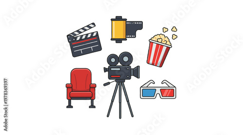 Film tools and equipment on a white background for cinema lovers and movie makers
