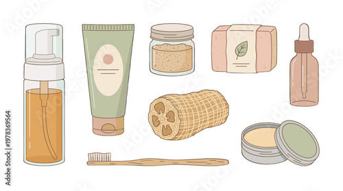 Display of various skincare and personal care items on a clean background during bright daylight hours