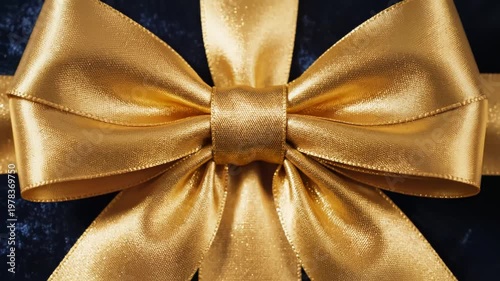 Golden bow on dark fabric for commercial backgrounds, digital design, and advertising