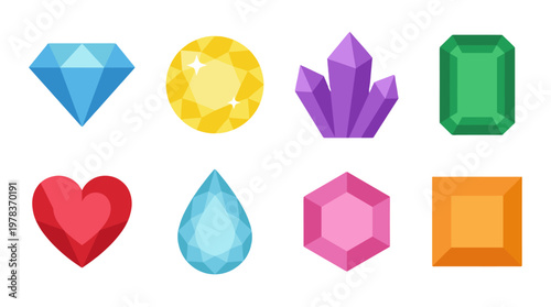 Different kinds of gemstones in various shapes and colors displayed on a white background