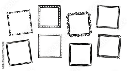 Various black and white decorative frame designs for creative projects and art displays showcasing different styles and shapes