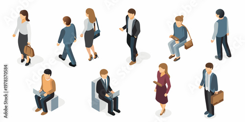 Isometric illustration of diverse people in casual and professional settings