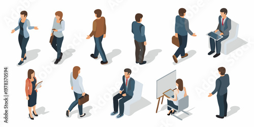 Isometric illustration of diverse people in professional and casual settings