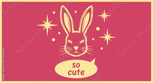 A whimsical illustration of a cute rabbit surrounded by sparkles and stars