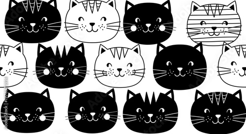 Collection of various cartoon cats with distinctive facial features and patterns.