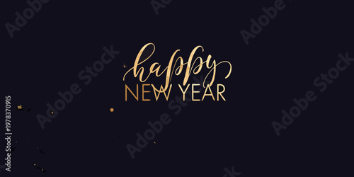 Elegant golden calligraphy reads happy new year on a dark background