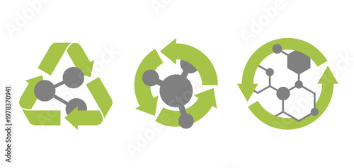 Chemical Recycling Icons Set, in flat colors