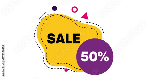 Discount sale banner with colorful shapes and percentages displayed prominently