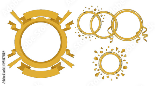 Decorative golden banners and frames for celebrations and events without text or images showing creativity and design options