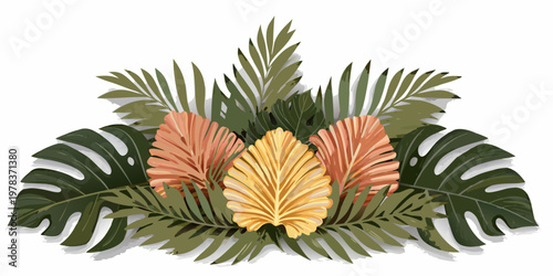 Stylized tropical leaves and foliage in a vibrant arrangement