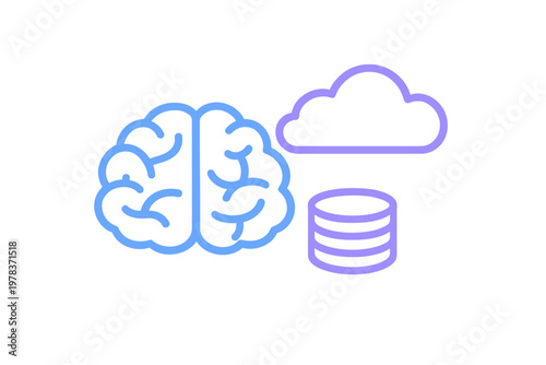 A minimalist flat line illustration featuring a blue brain icon next