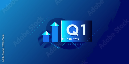 First quarter results graphic with upward trending arrows and text