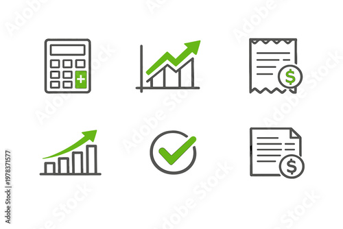 Business finance tools for budgeting and tracking expenses in a simple layout with icons representing calculations and graphs