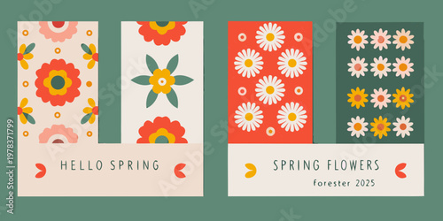 A colorful collection of floral patterns and spring themed text designs