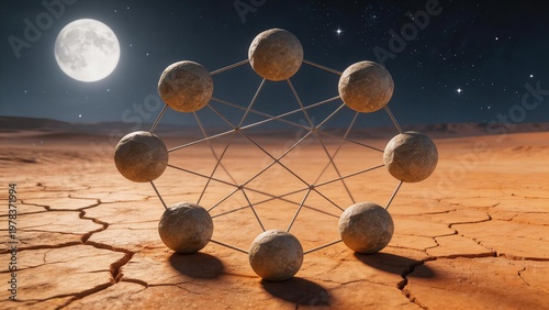 Spherical network in desert under moon
