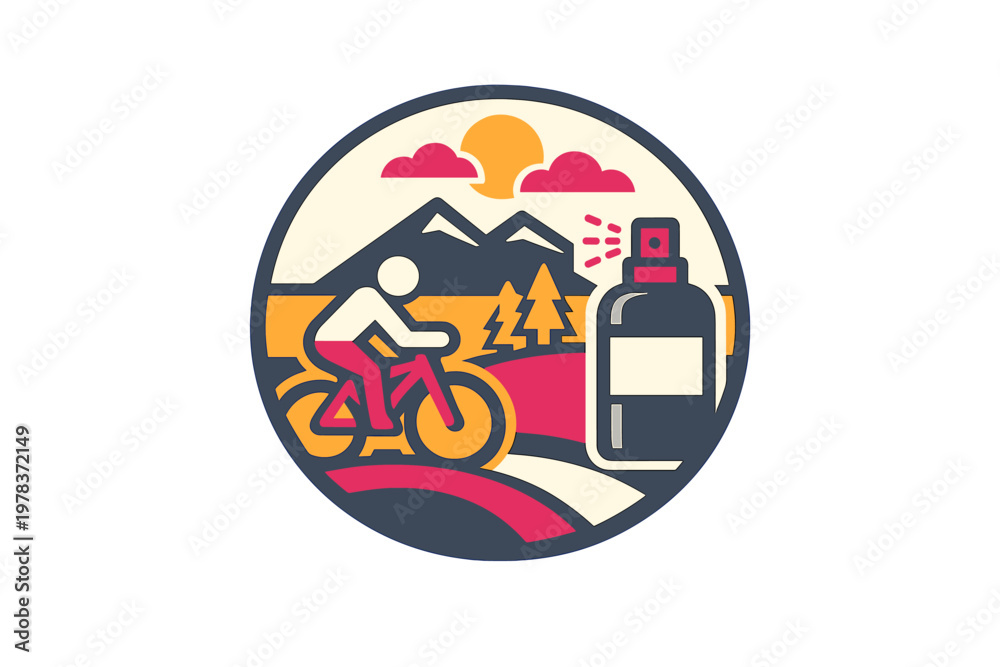 Fototapeta premium Outdoor biking adventure in the mountains with a spray bottle by the trail at sunset