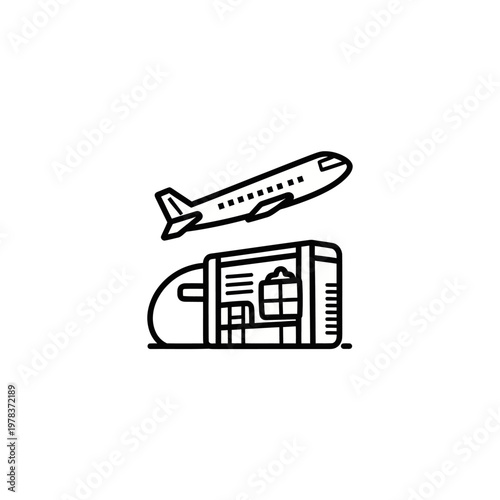 Airplane flying over a travel bag.