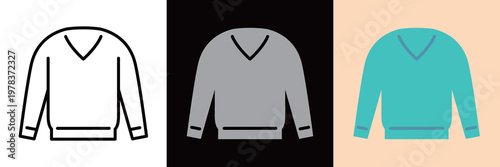 Vネックセーターのシンプルな線画アイコン