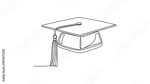 Graduation cap and tassel icon. Continuous line style. Hand drawn. Line art. Vector design. illustration