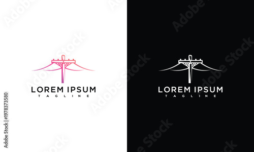 Modern Electricity Power Pole Logo Design Concept with Wires