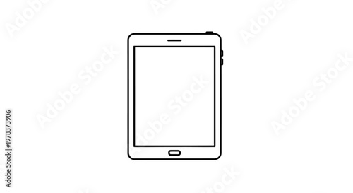 Tablet computer icon, line art mobile device, blank screen illustration, vector graphics
