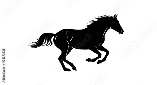 Black horse silhouette, running horse icon, equine vector, animal illustration