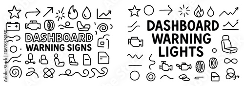 Dashboard icons with engine battery warning outline