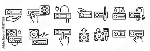 Audio icons with speaker amplifier plug outline