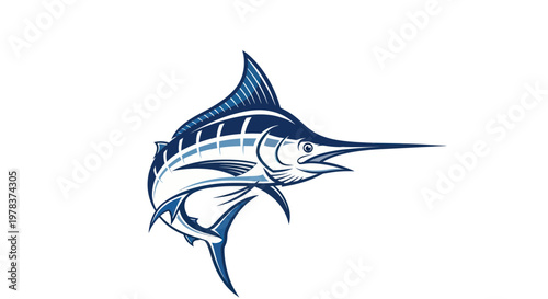 Blue Marlin Fish Jumping Out of Water, Sport Fishing Icon, Marine Life