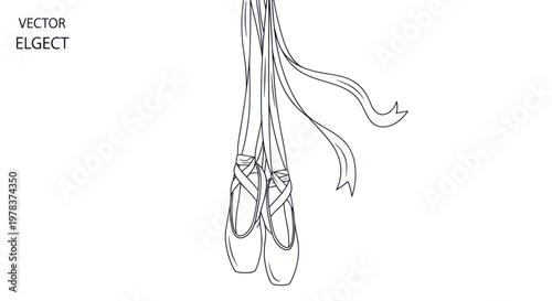 Elegant Ballet Pointe Shoes Hanging with Ribbons, Dance Art